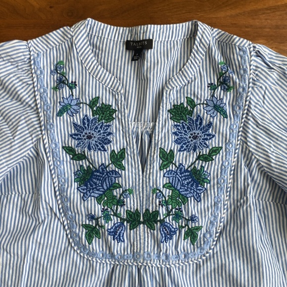 Talbots EMBROIDERED STRIPE POPOVER Top Size Petite Small - Picture 6 of 8